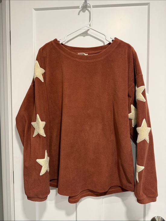 Kori Tops - Kori America Rust Burnt Orange Star Sleeve Sweatshirt Boho Casual Top